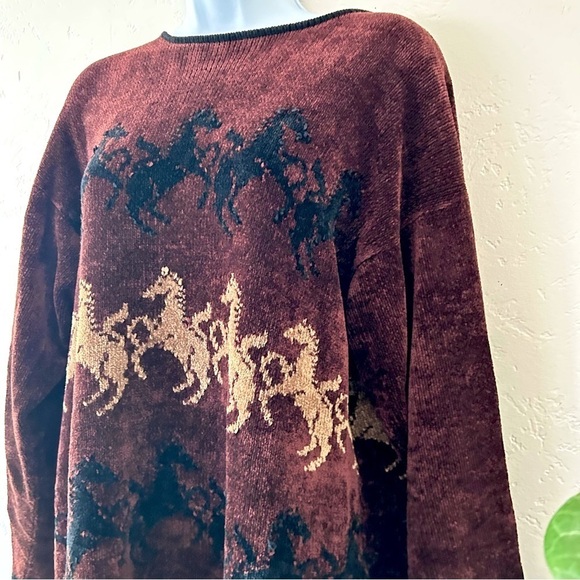 MILLIGAN BRAND VTG C.B. Milligan Chenille Horse Tunic Length Sweater Size L RARE - Picture 4 of 10
